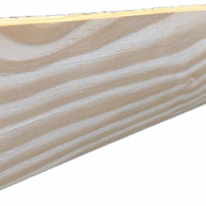 Lambris en pin clair avec un profilé à nervures horizontales et un joint d'assemblage sur le côté gauche.