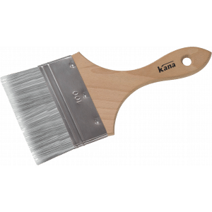 Pinceau plat professionnel Kana 100 mm avec manche en bois clair et poils synthétiques blancs. Idéal pour peinture et vernis.