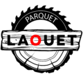 Mot blanc PARQUET incurvé au-dessus d'un grand cercle rouge sur fond noir, design minimaliste.